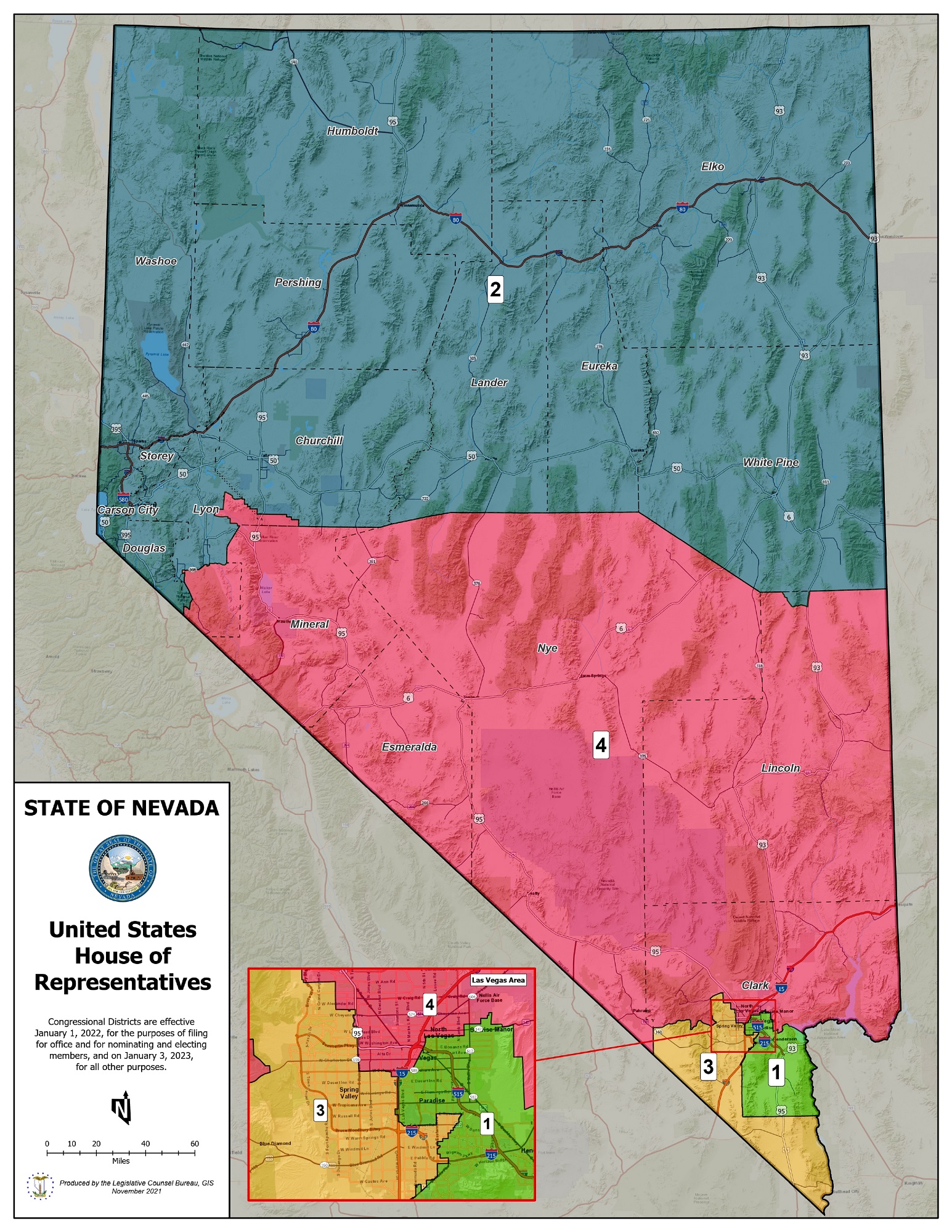 Nevada Congressional Districts Wall Map By Mapshop The Map Shop