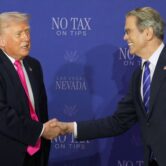 Trump shakes hands at No Tax on Tips event