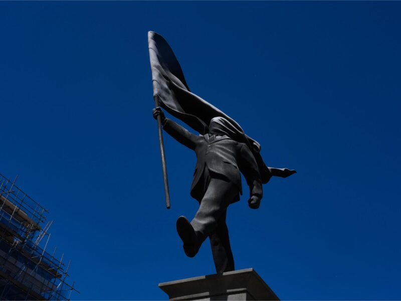 Banksy confirms a new statue in central London of a man blinded by a flag is his work